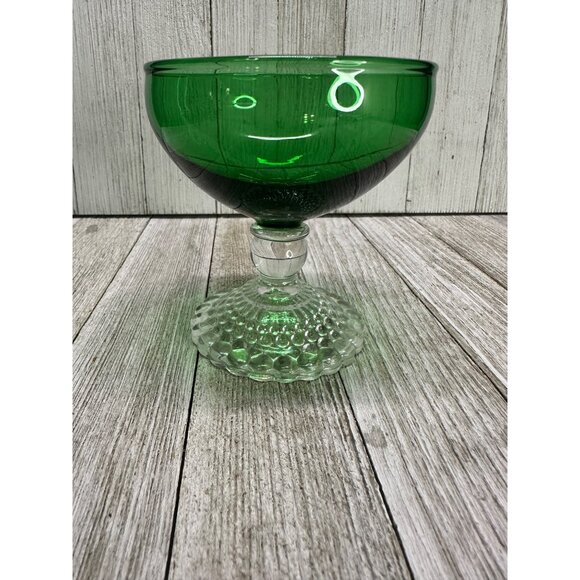 Vtg Anchor Hocking Forest Green Sherbet Clear Bubble Base Set of 5 Champagne - Picture 4 of 12